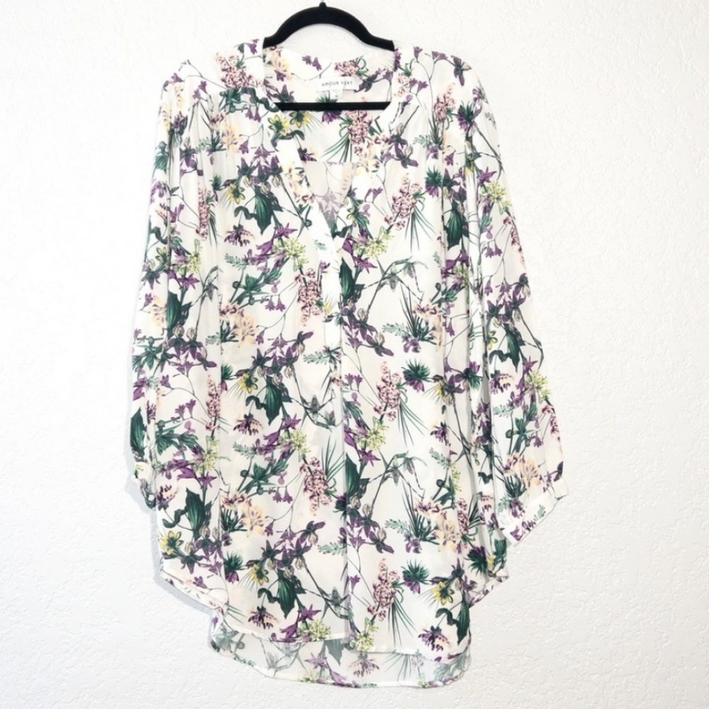 Floral Women's Top - White and Purple